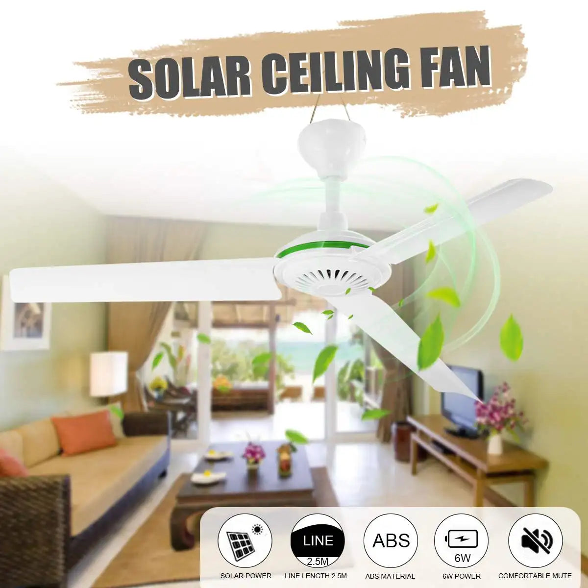 12V 6W Solar Ceiling Fan Environmental-friendly Solar Powered Cooling Fans Small Air Conditioning Appliances Portable Ac