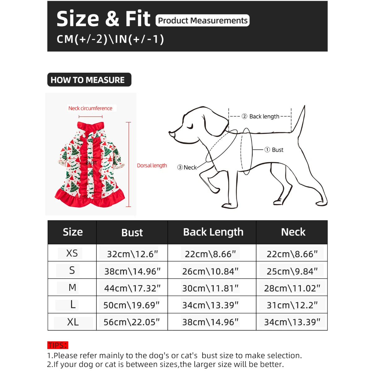 Pet Christmas Dress Xmas Tree Printed Ruffle Skirt Puppy Holiday Outfit Cute Pet Party Costume for Small Medium Dogs Cats Teddy