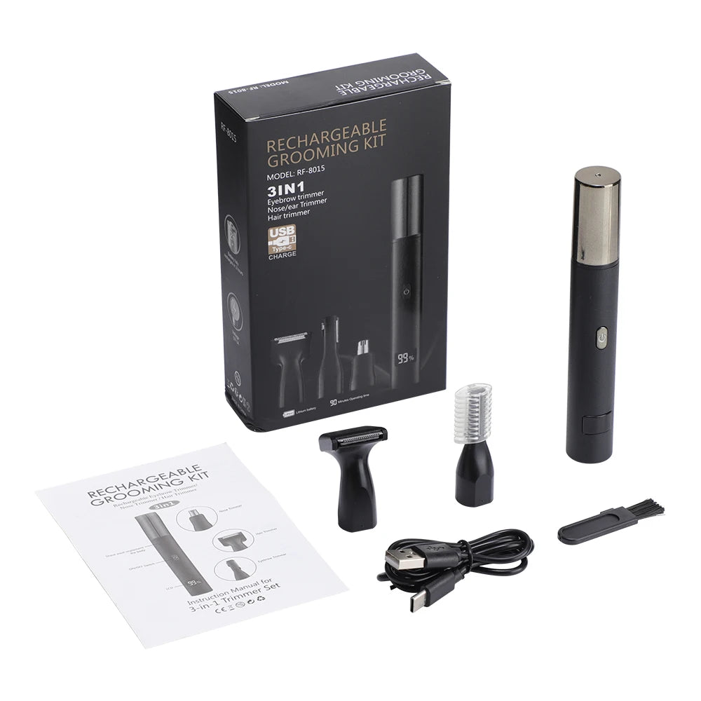 3 in 1 Electric Nose Hair Trimmer for Men Portable Digital Display Nose Ears Hair Eyebrow Trimmer 360° Roating Painless Safe