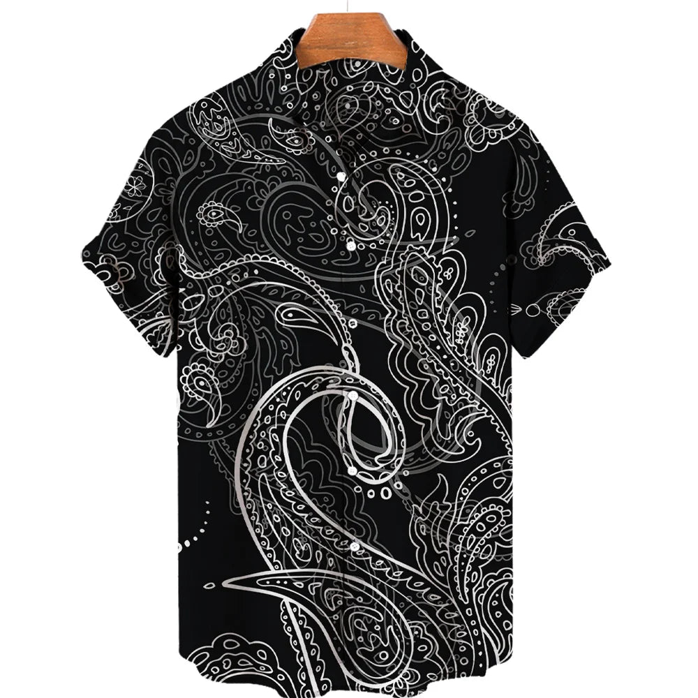 2023 Cashew Flower Shirt Men's Casual Fashion Hawaiian Lapel Hd Printing Loose Short-sleeved Top Wholesale