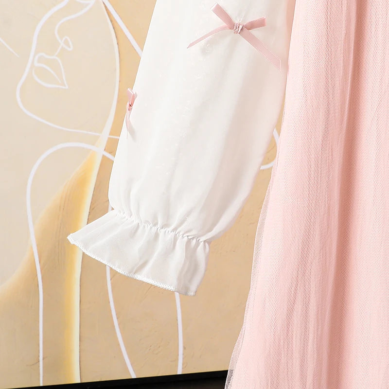 2025 Kids Clothing Autumn New Dress Pink O-Neck Long Sleeve A-Line Dress For Girls 8-12 Years Pretty Princess dress Party Set