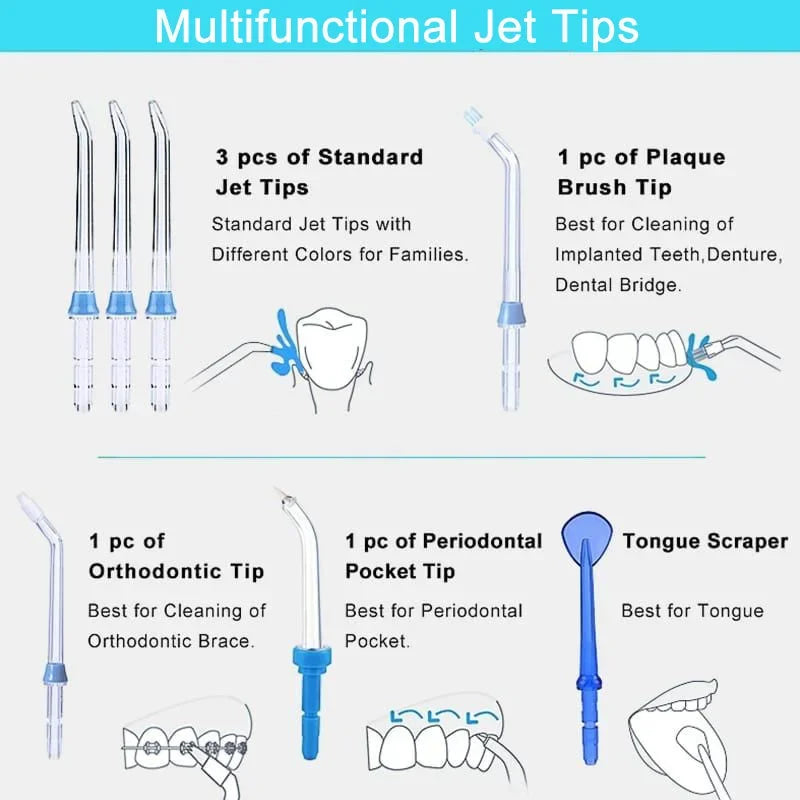 Nicefeel Ultrasonic Oral Irrigator Water Jet Flosser 600ML Water Tank Jet Tips Teeth Cleaner Dental Water Flosser 7 Nozzle