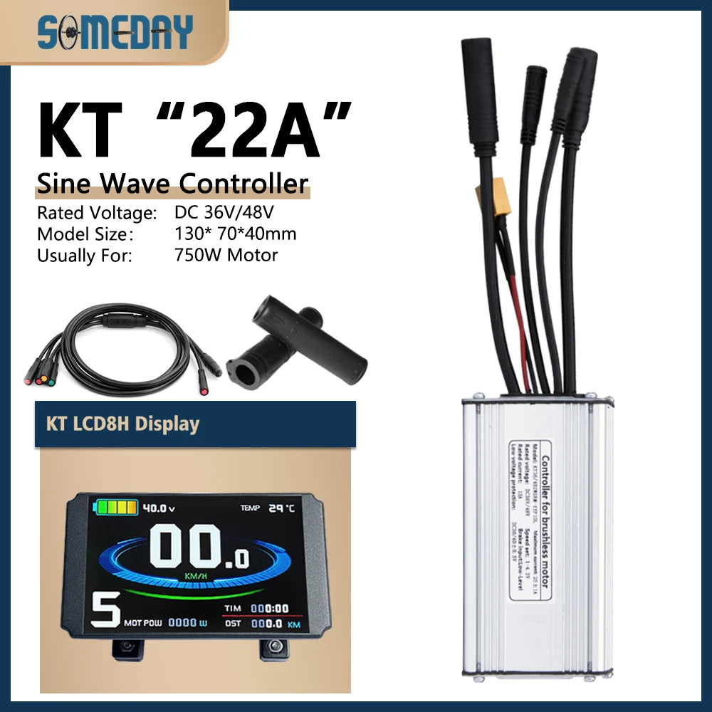 Ebike KT Sine Wave Controller 36V/48V Waterproof Brushless with Light Function 14A-35A With LCD8H Display For Ebike Accessories