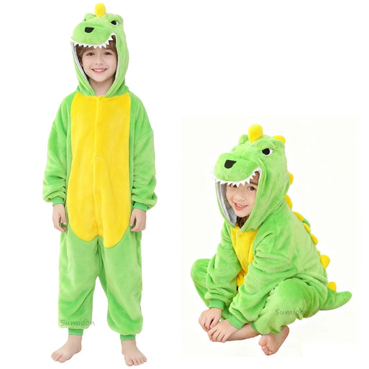 Dinosaur Cosplay Children's Costume Cute Kids Sleepwear Flannel Animal Onesies Boys Girls Pajamas Christmas Party Jumpsuit