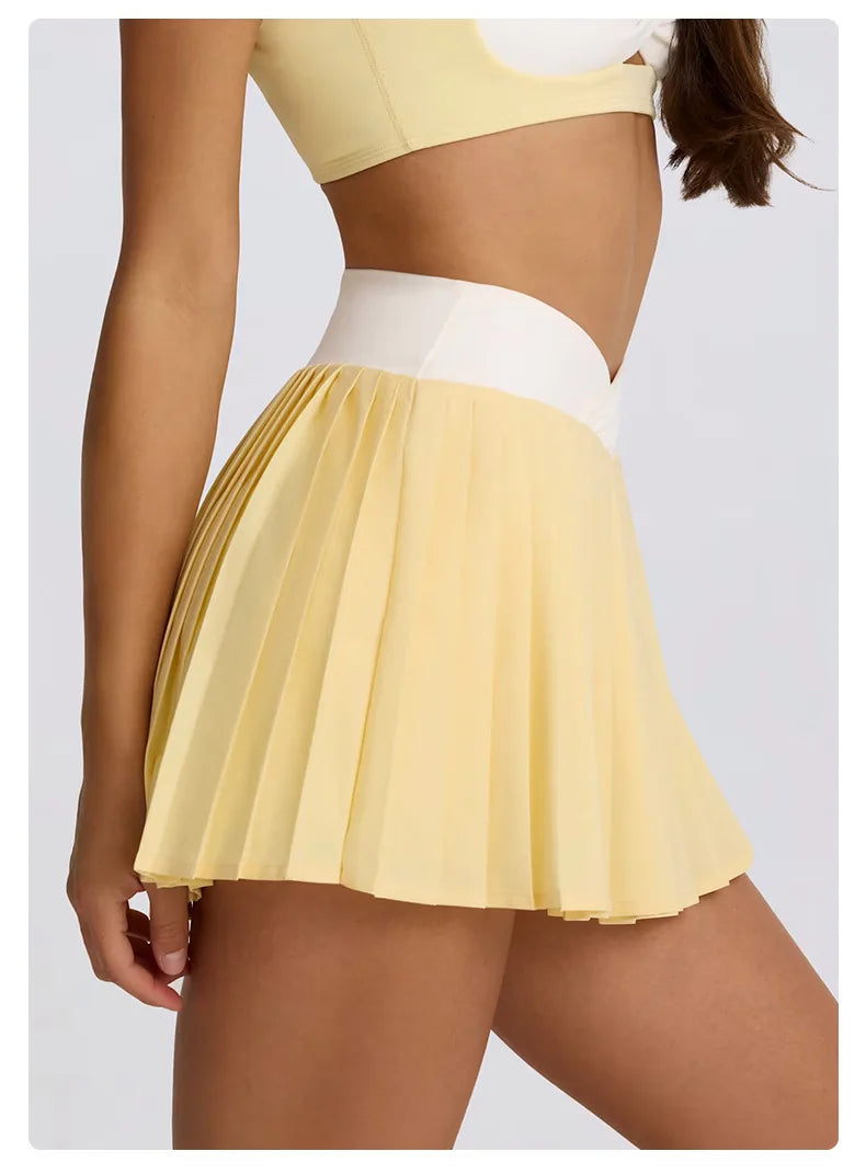 Women's High-Waisted Illusion Two-Piece Skort Quick-Dry Breathable Anti-Chafing Pleated Skirt for Running Gym Tennis