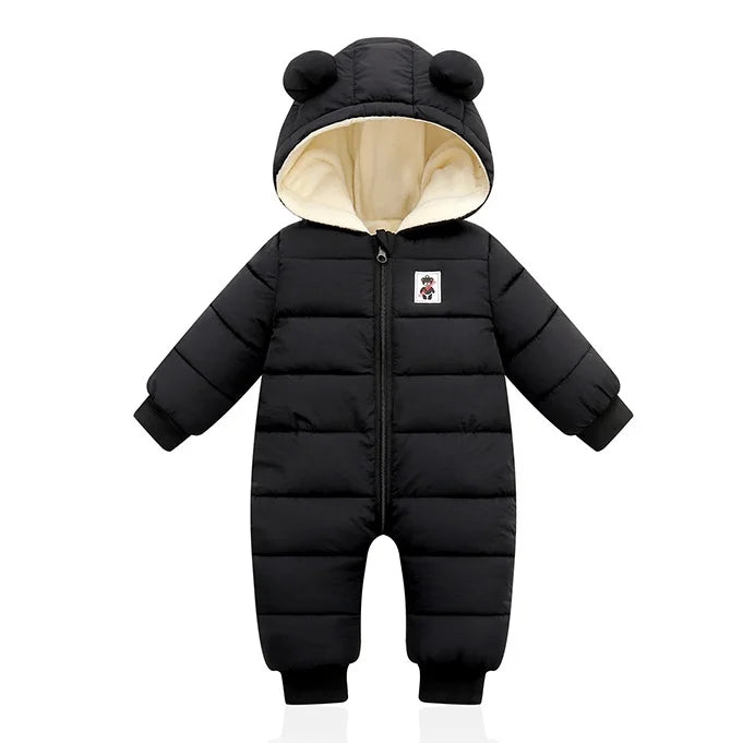 Baby jumpsuit winter new plush and thick hooded down climbing suit for babies to go out and hug clothes, newborn cotton jacket