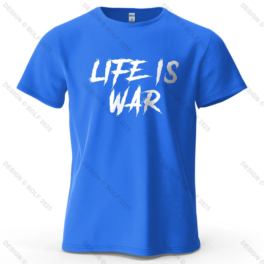 Men's Life Is War Graphic Short Sleeve T-Shirt 100% Cotton Breathable Printed Tops Tee for Women Summer Casual Sportswear