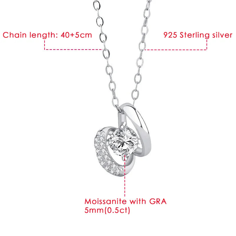 5mm Moissanite Pendant Necklace D VVS1 Moissanite with GRA Sterling Silver Plated 18K White Gold Waterproof Necklace for Women