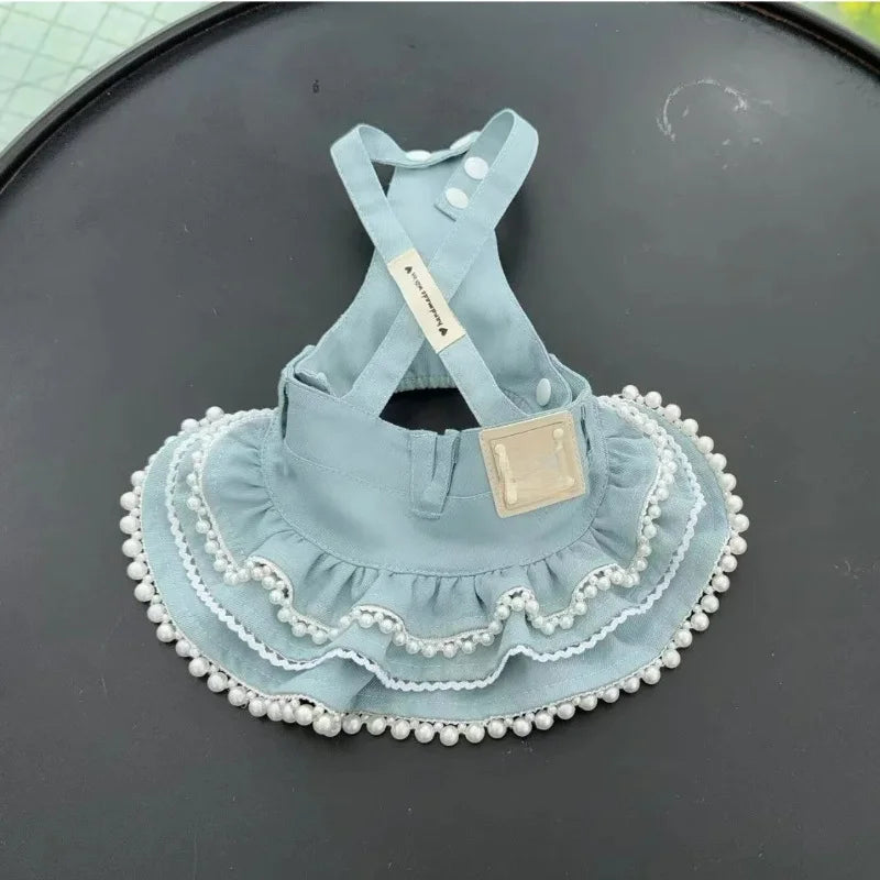 Pet Clothes For Small Dogs Cats, Puff Sleeve Lace Blouse Denim Skirt Cute Puppy Kitten Daily Outfit