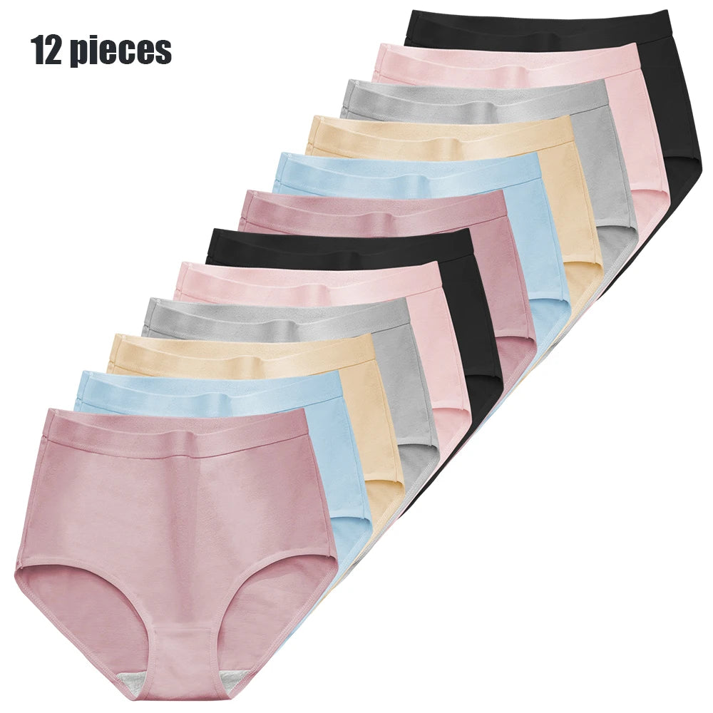 12Pcs Cotton Panties  Women Plus Size comfortable Underwear High Waist Abdominal Briefs Female Girl Postpartum Recovery lingerie