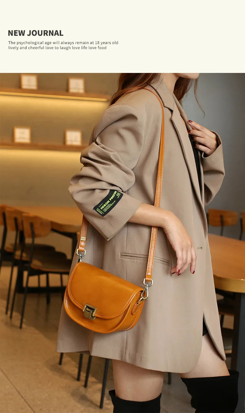 2023 New Style Real Leather Women's Bag Vegetable Tanned Genuine Cow Leather Single Shoulder Messenger Bag Lady Popular Purse