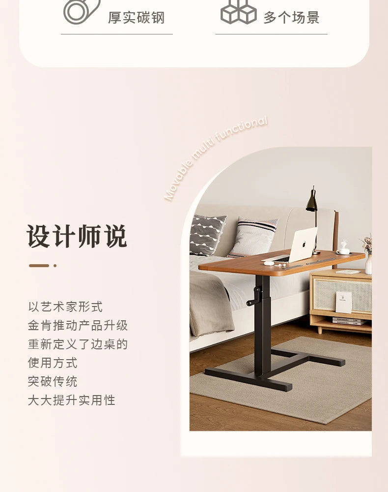 Pneumatic Lifting Laptop Desk Mobile Bedside Table Computer Desk Home Office Writing Desk with Wheels Storage Shelf