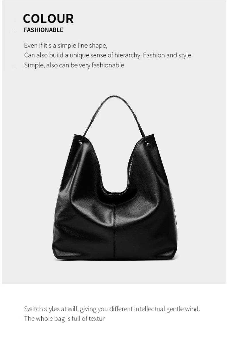 Toptrends Cowhide Genuine Leather Large Underarm Shoulder Bags For Women 2025 Luxury Designer Hobo Tote Bucket Ladies Handbags