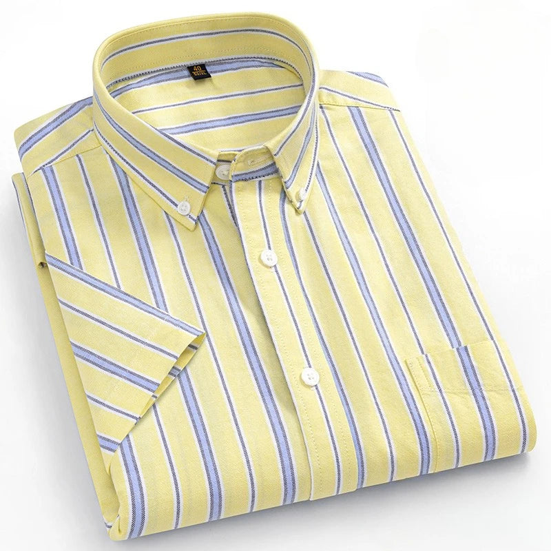 Plus size14XL 100%cotton oxford summer short sleeve shirts for man slim fit casual plian shirt striped elegant designer clothes