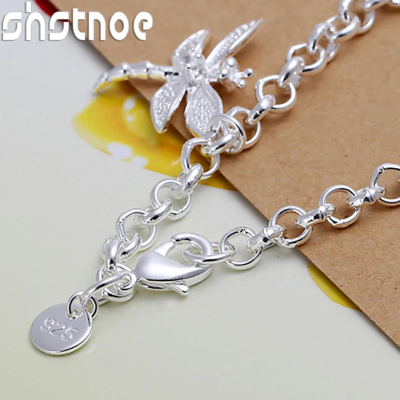 Wholesale 925 Sterling Silver Zircon Dragonfly Pendant Bracelet For Women Classic Charm Jewelry Birthday Party Gift Accessories