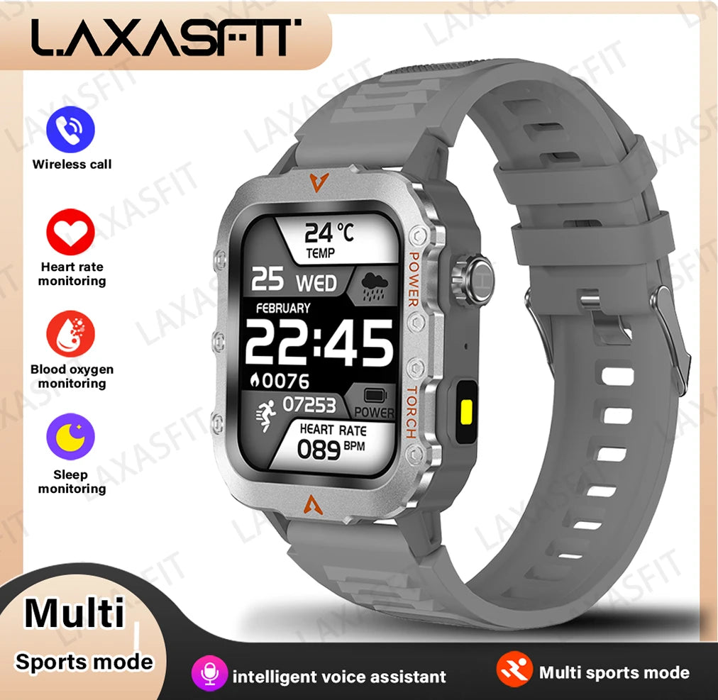 LAXASFIT New Men's Smart Watch LED Flashlight Outdoor Sports Smart Watch Wristwatch Health Monitoring Smart Watch