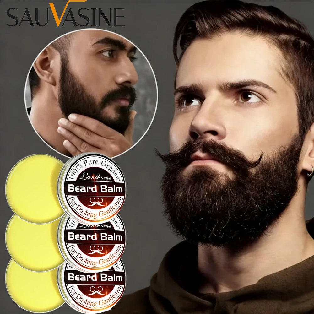 3PCS Natural Beard Balm Wax Beard Growth Balm for Men Moisturizing Smoothing Beard Styling Professional Care Cream Skin Care