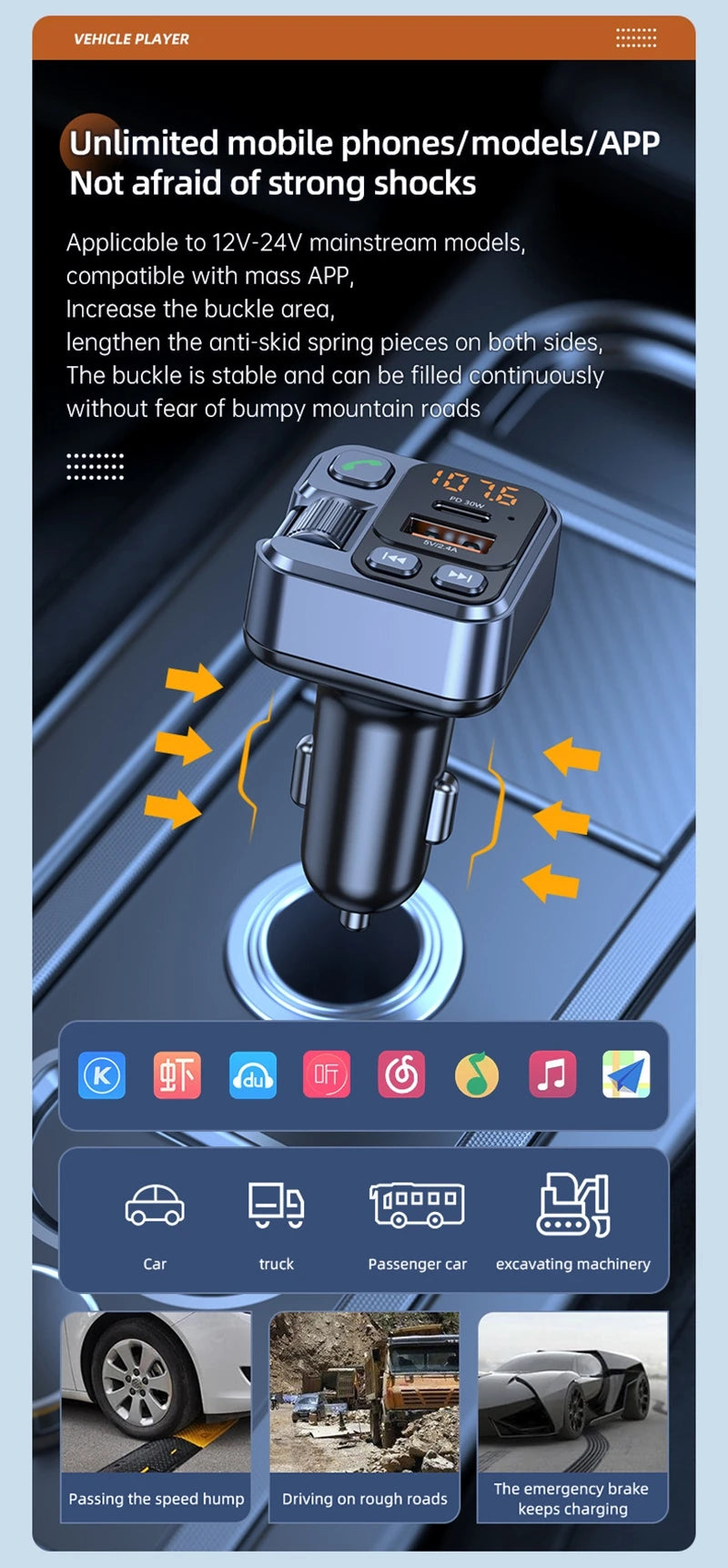 Xiaomi Bluetooth FM Transmitter Car Charger 20W PD USB-C Fast Charger Car Radio with Mic For Wireless Hands Free Call MP3 Player