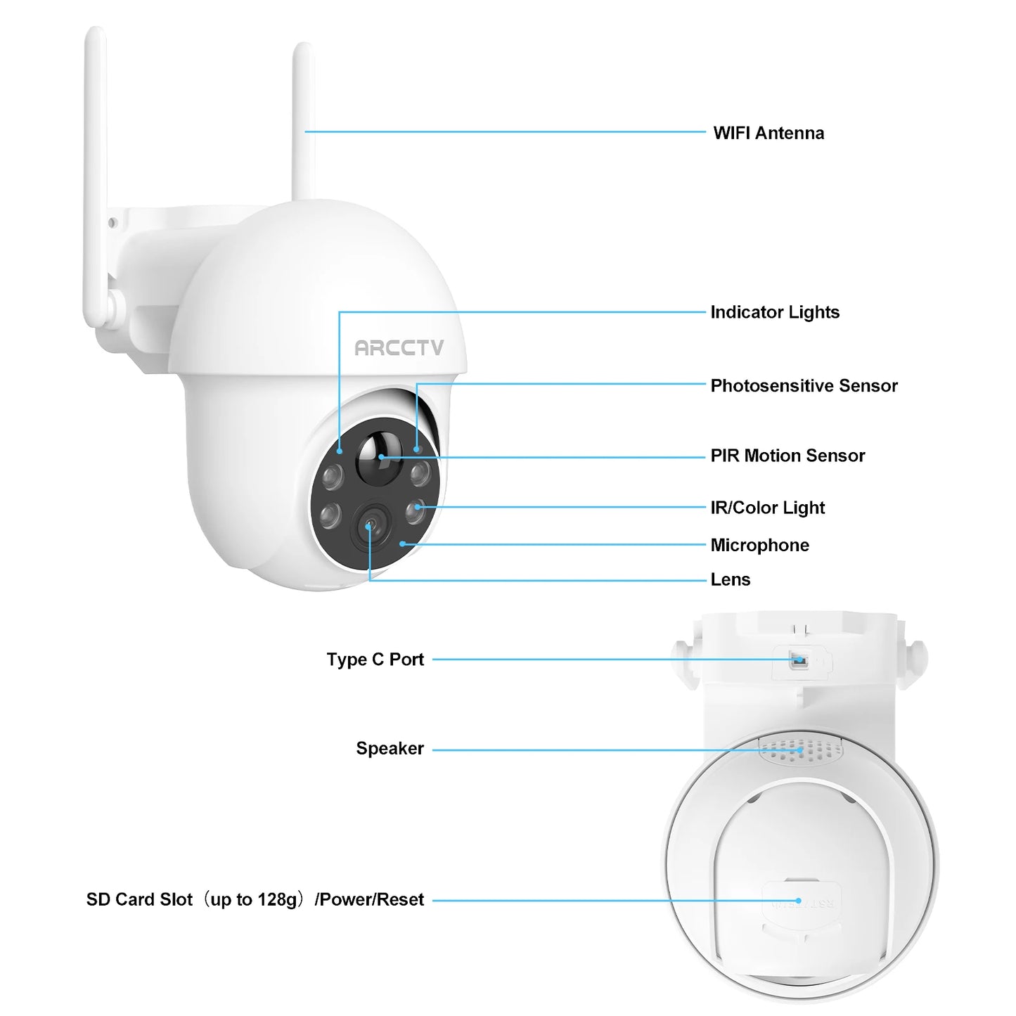 ARCCTV 2K Solar Wifi Camera Color Night Vision Security Surveillance Camera Outdoor Wireless Motion Detection HD Two Way Audio