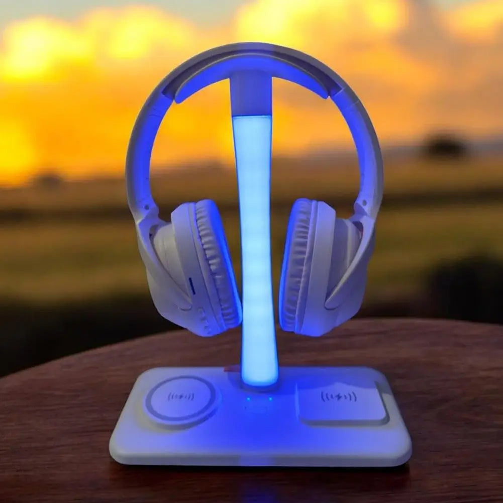 Multi Functional Headphone Stand Multi In One Wireless Charger Colorful LED Ambient Light Bracket For Headphones