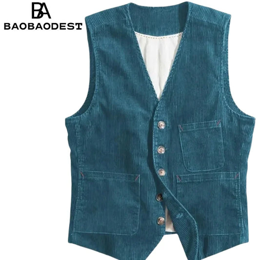 Men's Vintage Corduroy Vest - Sleeveless V-Neck Waistcoat for Casual & Party Wear | Dress Suit Gilet, Retro Style, Slim Fit, Bre