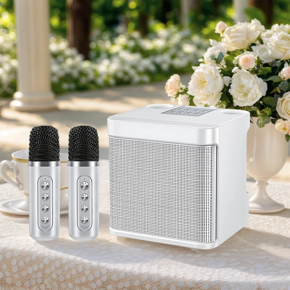 Karaoke Machine with 2 Wireless Microphones Wireless Portable BT Speaker Support BT/USB/TF Card/Aux 1500mAh for Karaoke Party