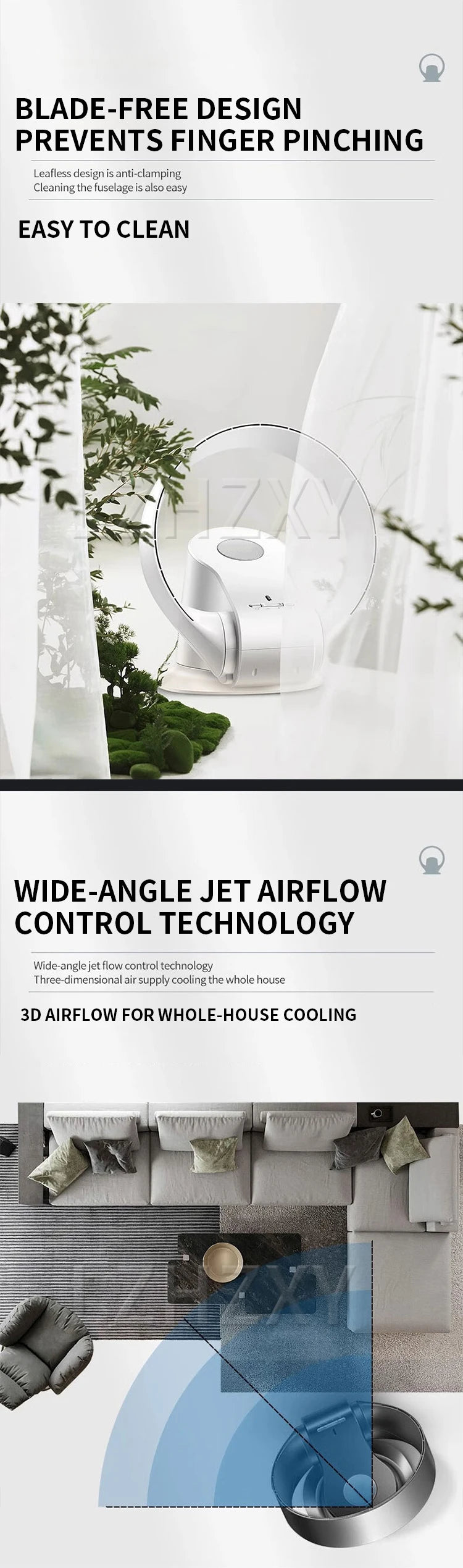 New 220V Ultra-Quiet Blade-Less Variable-Speed Fan: Remote-Controlled Wall-Mounted Fan for Home and Office Use with 9-Speed Sett