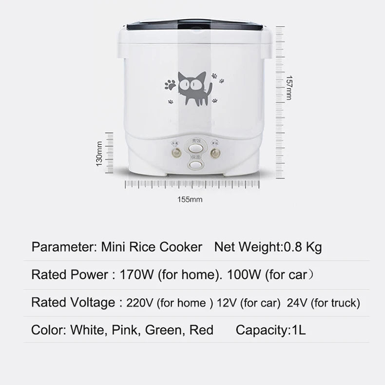 Electric Mini Rice Cooker Portable Self-driving MultiCooker 12V 24V 220V Pot Cooking Machine Pans For Car Truck Home