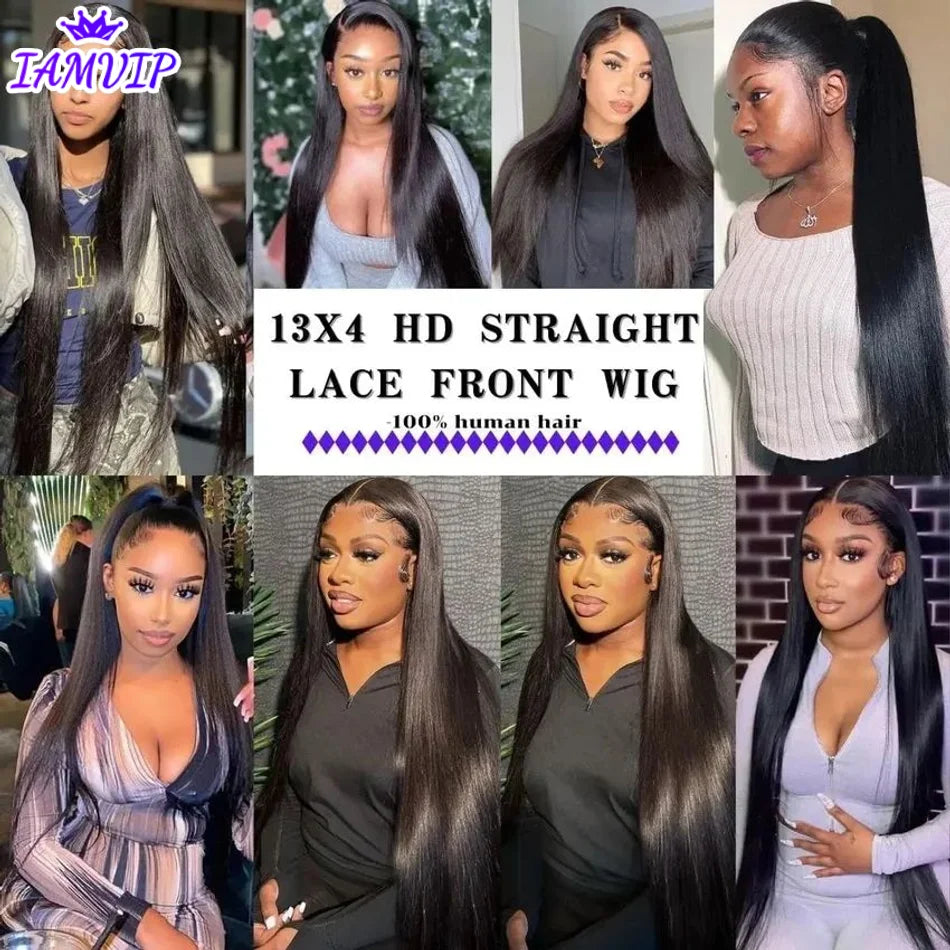 250% 360 Full Lace 13x6 HD Lace Frontal Wig for Women 13x4 Frant Silky Straight Remy Human Hair Dark Black Glueless Pre Plucked