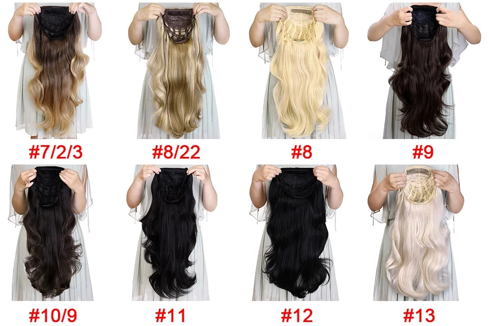 24 Inch Long Wavy Head Tied  3/4 Half Wigs With Clips In, Synthetic Fibers Hair Extension Wigs For Women