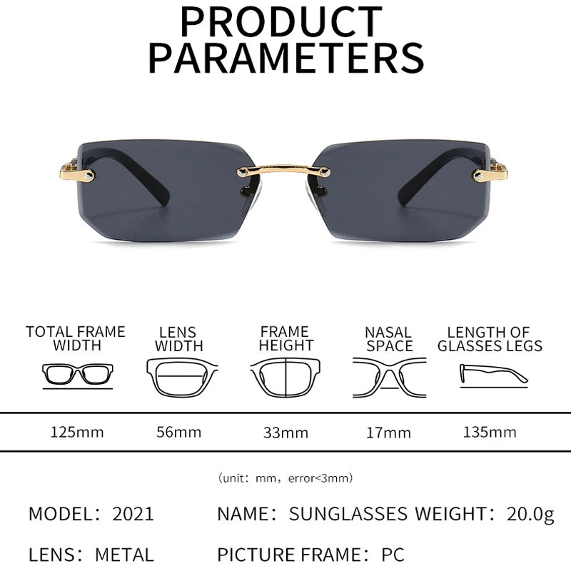 Rimless Sunglasses Rectangle Fashion Popular Women Men Shades Small Square Sun Glasses For Female Male Summer Traveling Oculos