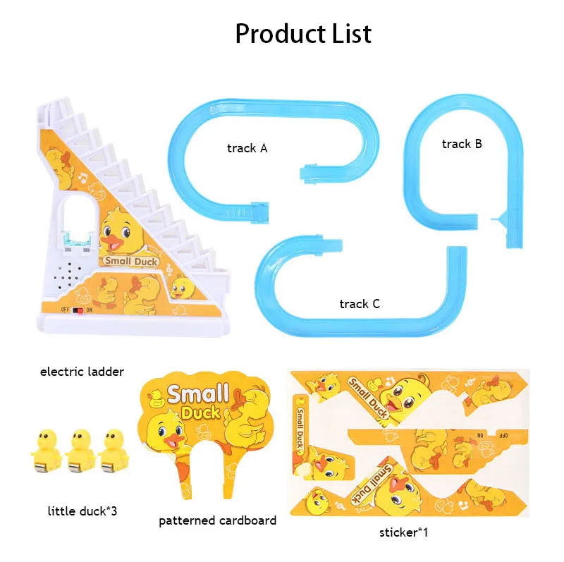 Electric Duck Track Rail Racing Slide Piggy Climbing Stairs Baby Toy LED Lights Musical Slide Roller Coaster Toys for Gift