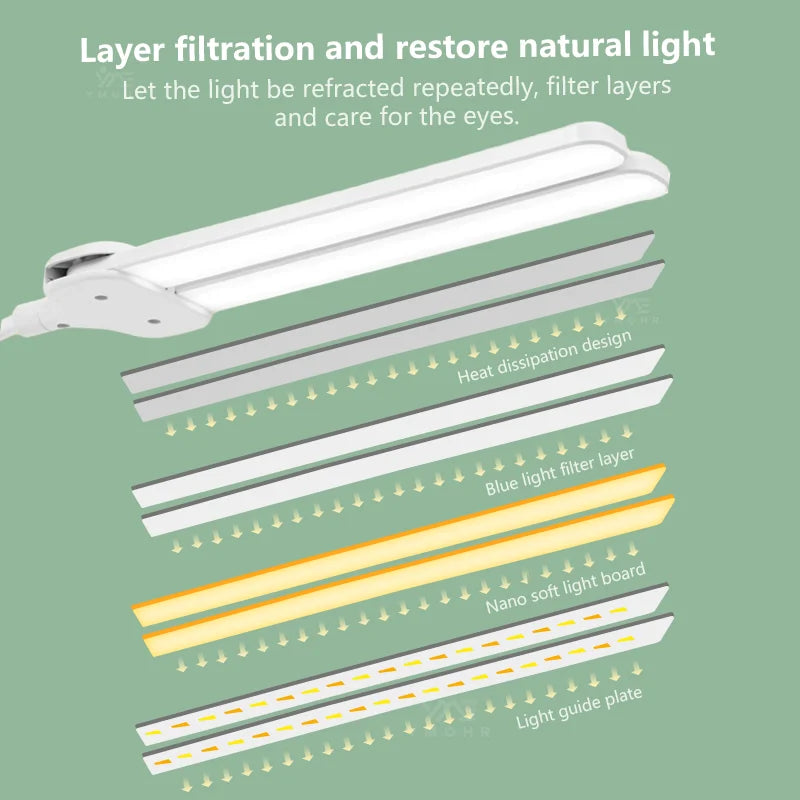 Dual Head Clip Table Lamp LED Rechargeable Eye Protection Desk Lamp Flexible Dimmable Night Lamp For Children Study Kids Reading