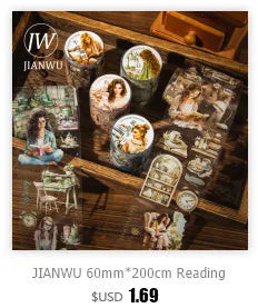 JIANWU 60mm*200cm Weekend Daily Series Vintage Character Life Landscaping Material Collage PET Tape Creative Journal Stationery
