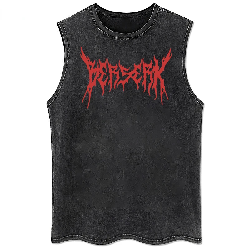 Berserk Logo Graphic Tank Top Manga Print Vest Men Women Sleeveless Shirt Vintage Washed Oversized 100% Cotton Gym Clothing