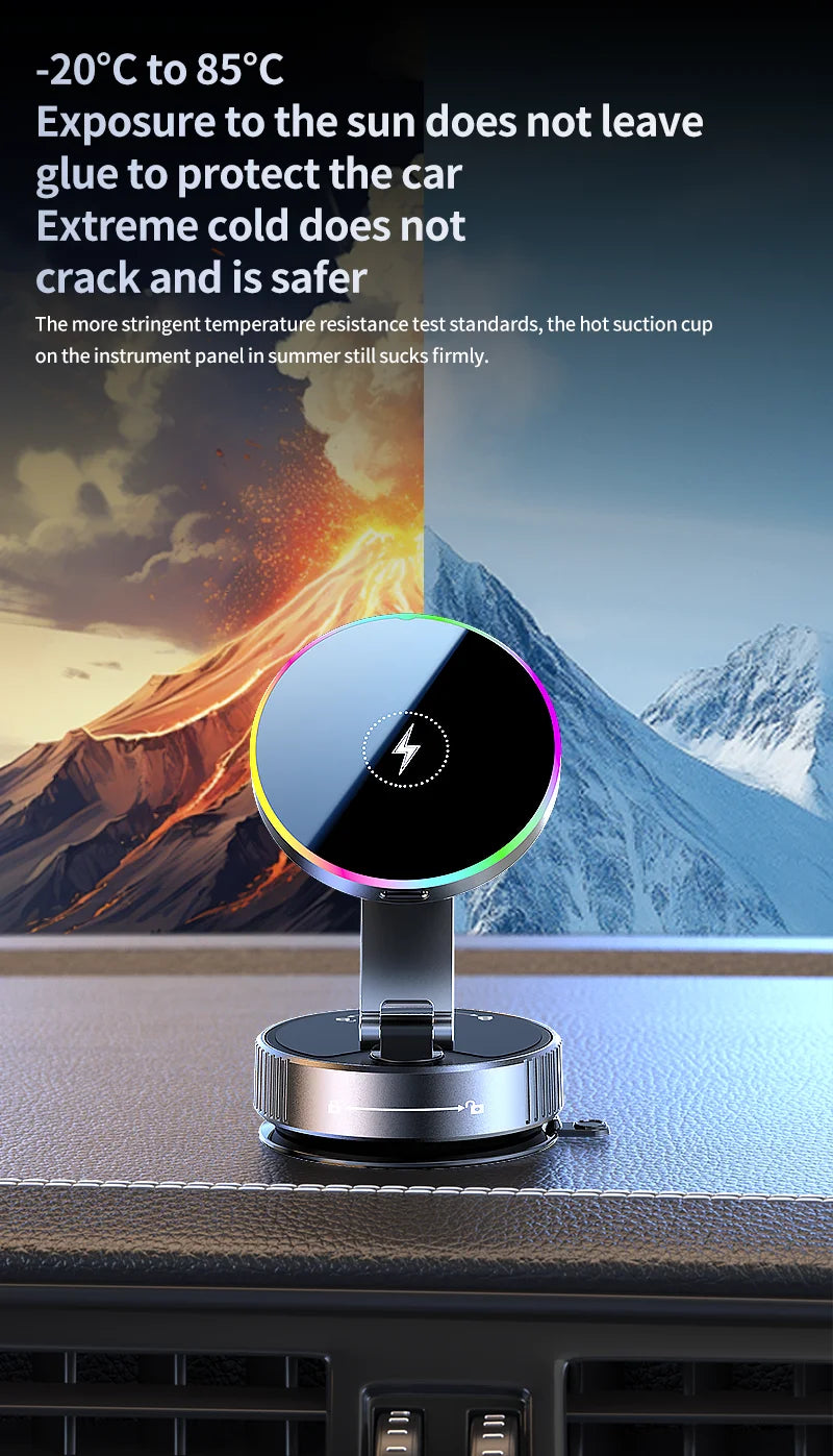 15W Vacuum Suction Magnetic Wireless Charger Car Phone Holder Mount 360 degree Rotatable Compatible with Smartphones for iPhone
