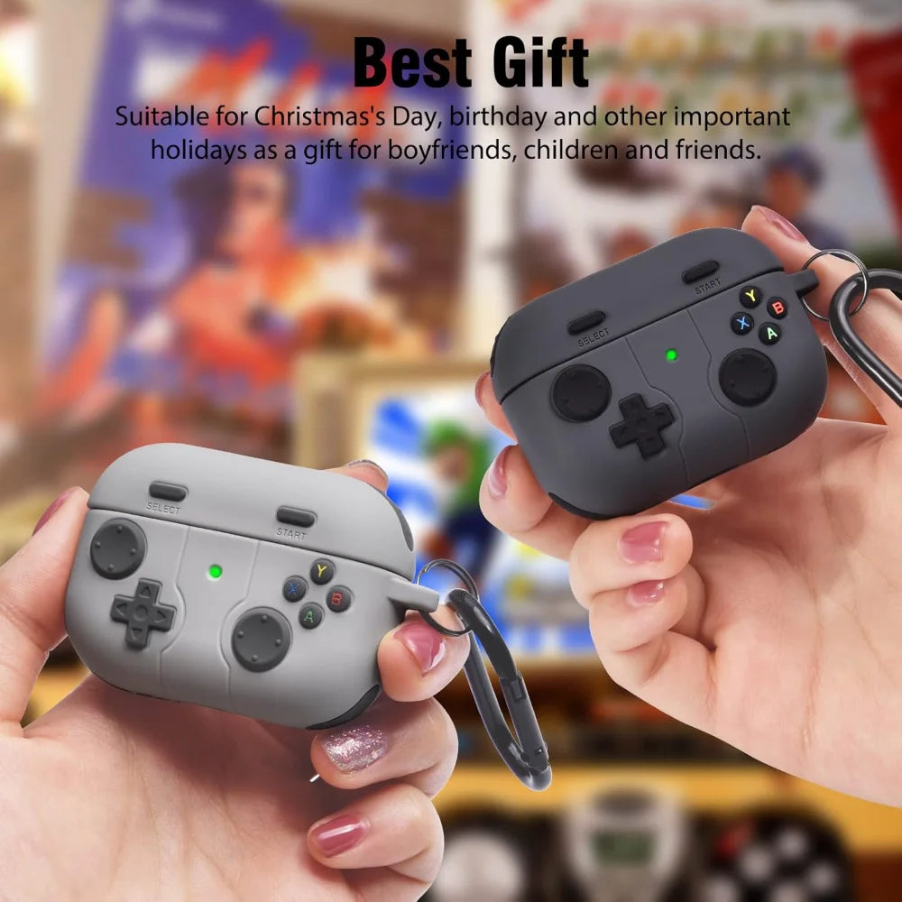 3D Gamepad Silicone Case for AirPods 4 2024/Pro 2, Cute Cartoon Shockproof Cover with Carabiner, Wireless Charging