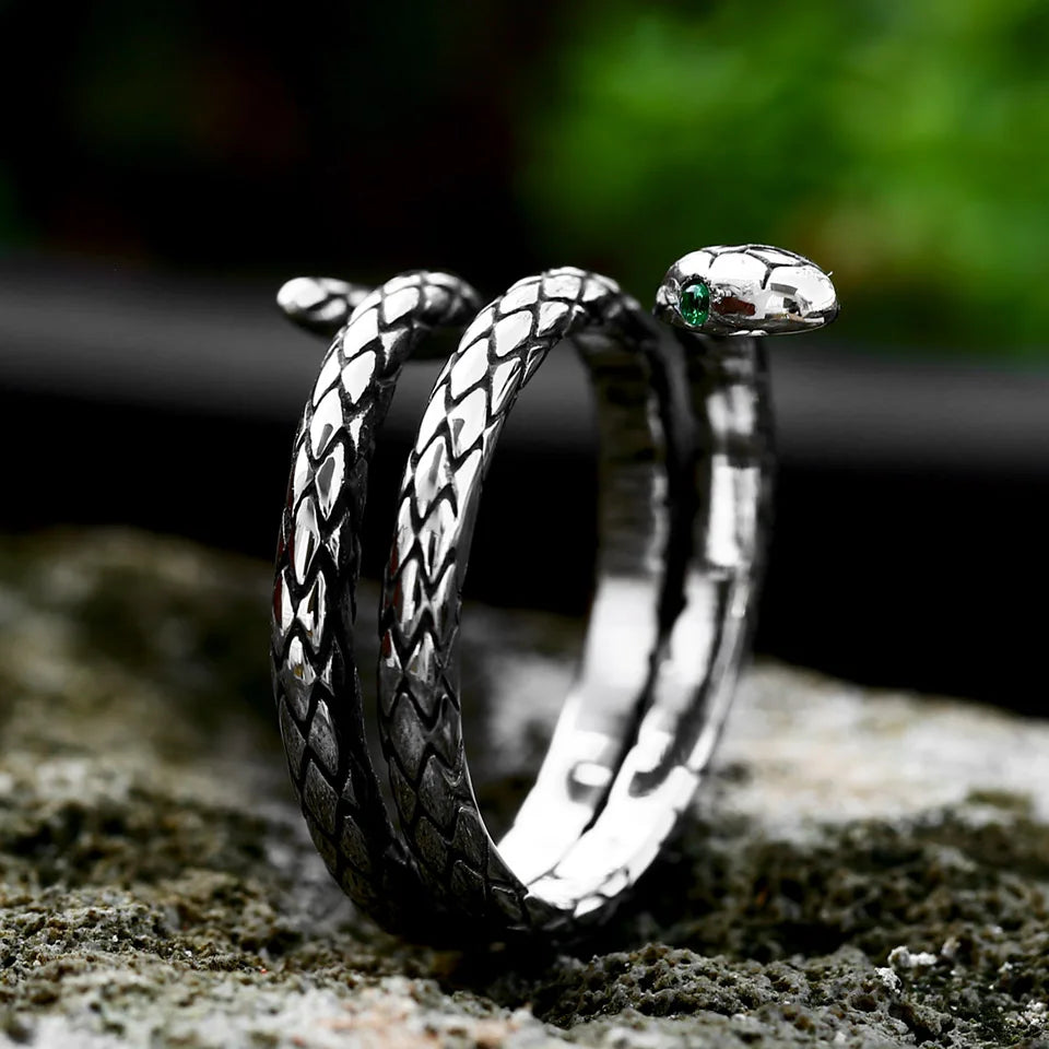 BEIER New Fashion 316L Stainless Steel Rattler Snake Ring Punk Cool Gothic Women Men  Unisex Serpent Stainless Steel Jewelry