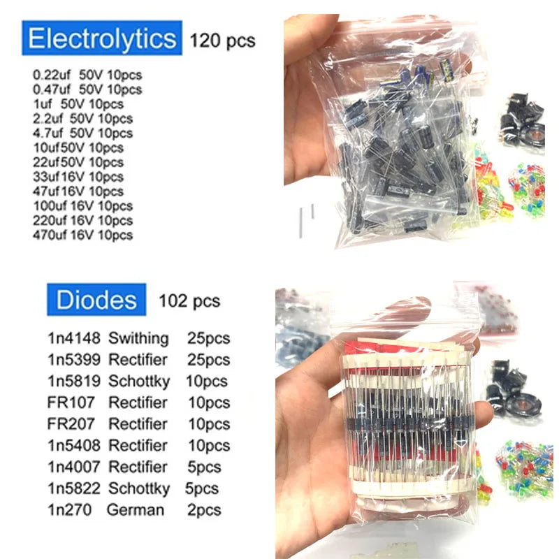 1818pcs Electronic Components Kit Ultimate Edition Various Common Capacitors Resistors Capacitors T0-92 LED Transistors PCB