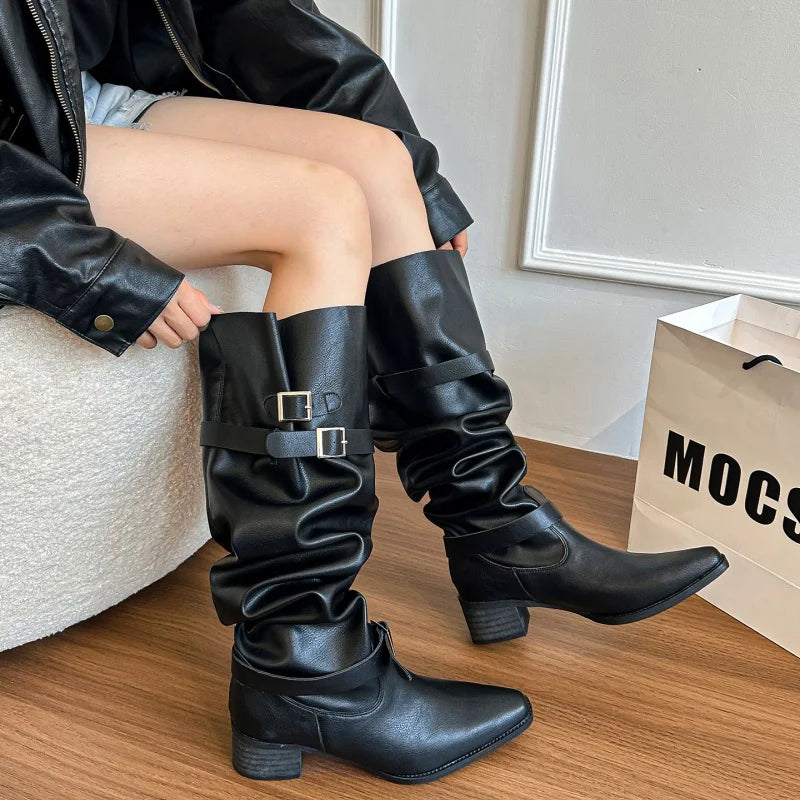Women's Chelsea Boots 2025 Autumn New Suede High Heel Knee-high Boots Sexy Pointed Designer Elegant Banquet Ladies Gothic Boots