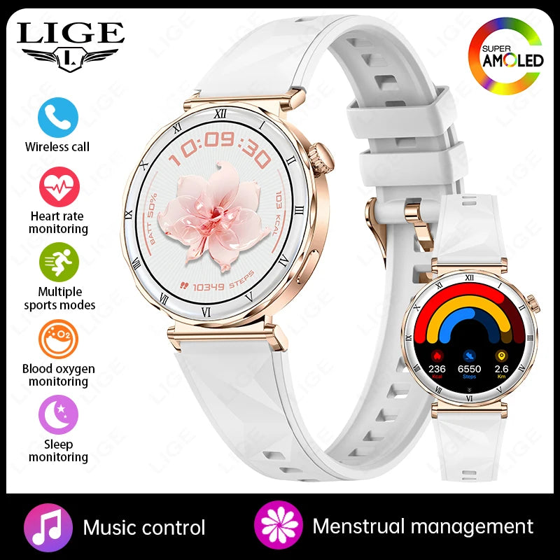 LIGE 1.19"Ultra-Slim AMOLED HD Display Fitness Tracker Smartwatch Bluetooth Call Heart Rate Monitor Waterproof Smart Watch Women