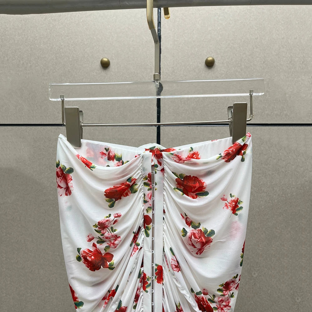 Handmade Floral Women's T Shirt Y2k Pleated Slim Temperament Elegant Round Neck Long Sleeve Blouse 2025 Early Spring New