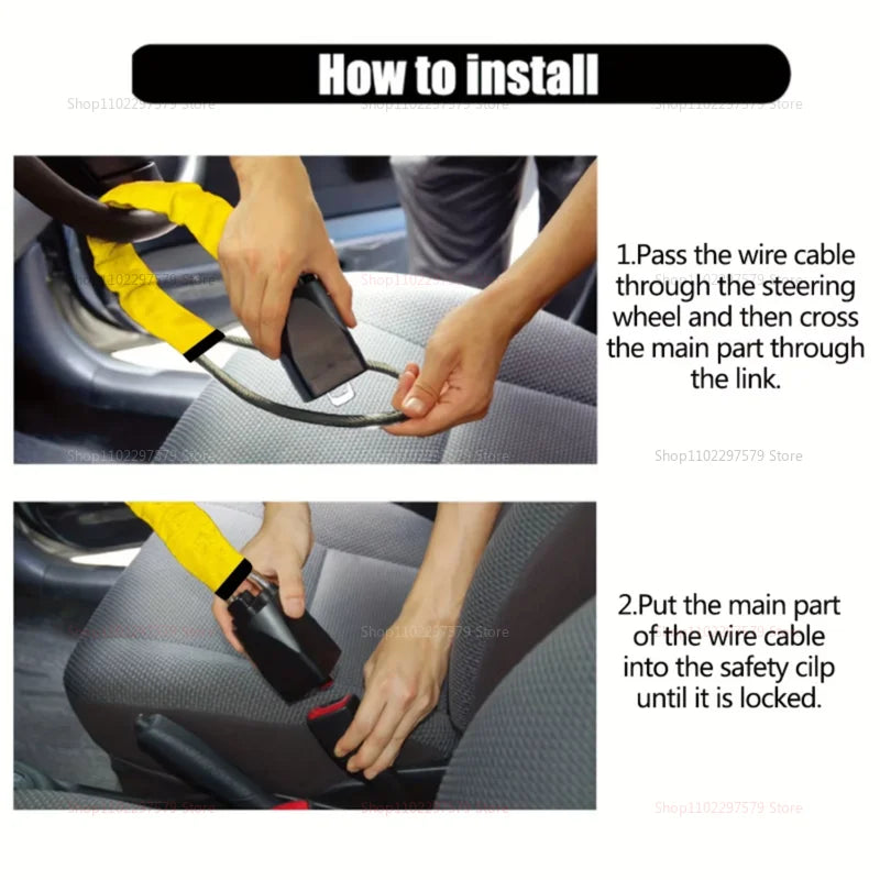 Universal Car Steering Wheel Lock Anti-Theft Device Seat Belt Wire Lock Vehicle Security Protection Car Anti-theft Device