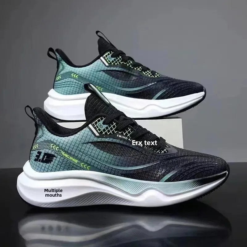 Ice Silk Mesh Sports Shoes Running Shoes Thick Bottom Soft Bottom Breathable Trendy Casual Men's Shoes Comfortable EVA Insole