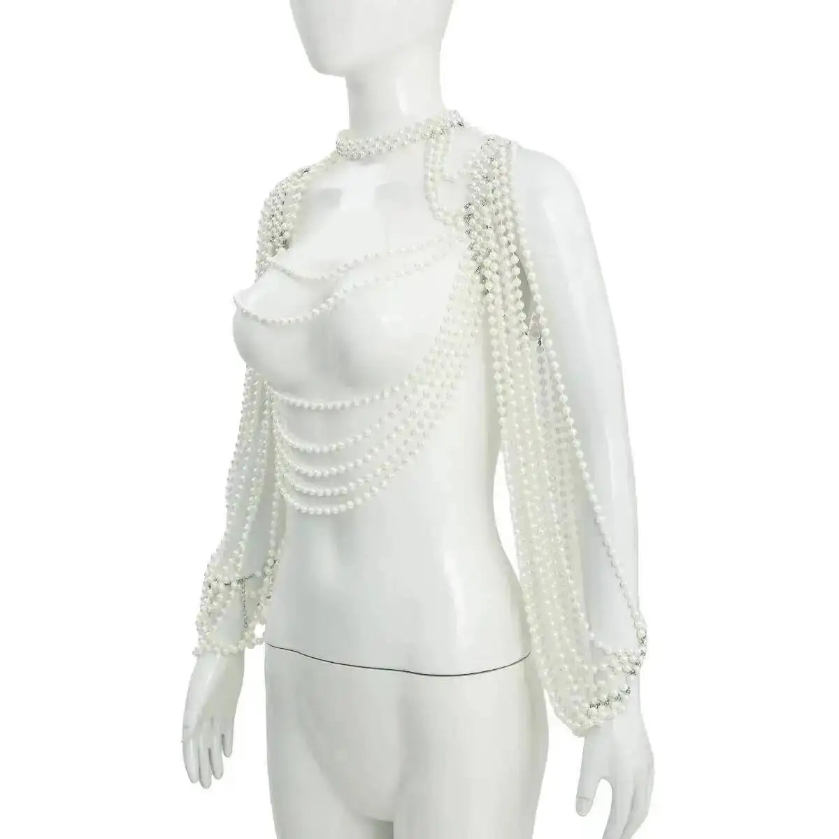 KunJoe Luxury Multi-layer Imitation Pearl Shawl Body Chain Women Elegant Long Necklace Body Jewelry Bride Wedding Accessories