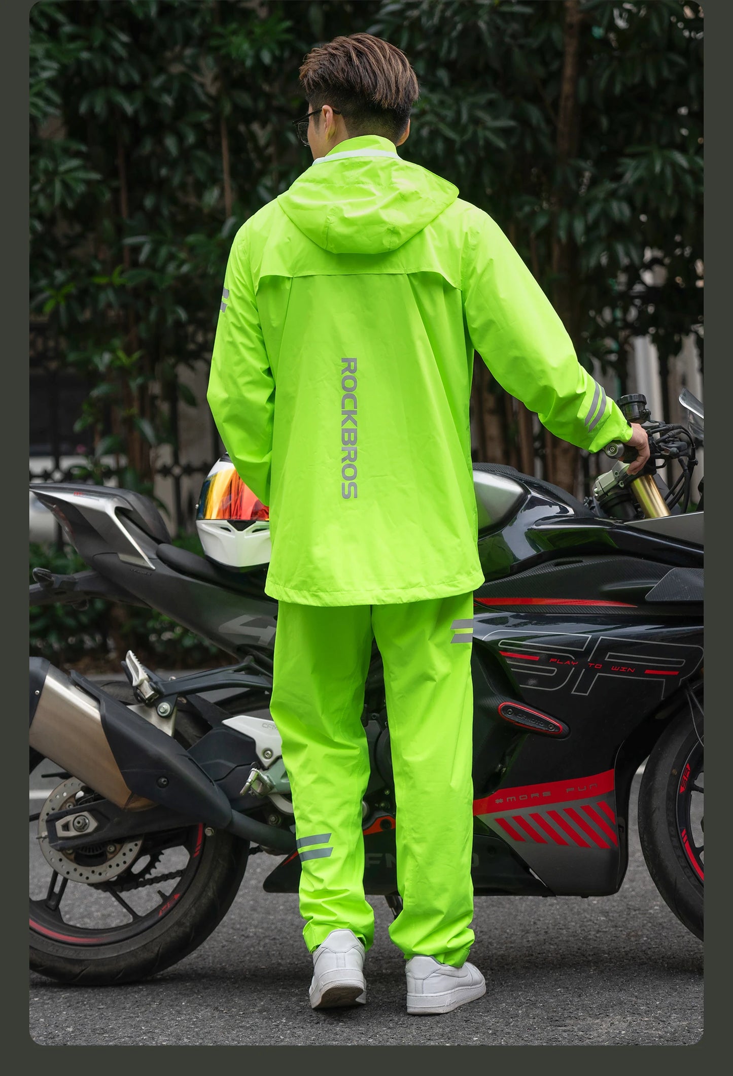 ROCKBROS Rainproof Cycling Suit Breathable Raincoat Hoodie Jacket Waterproof Pants Trousers Men Outdoor Sports Cycling Clothing