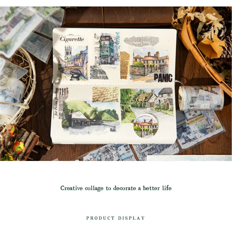 JIANWU 60mm*200cm Four Seasons with You Series Vintage Building Landscaping PET Tape Creative DIY Journal Collage Stationery