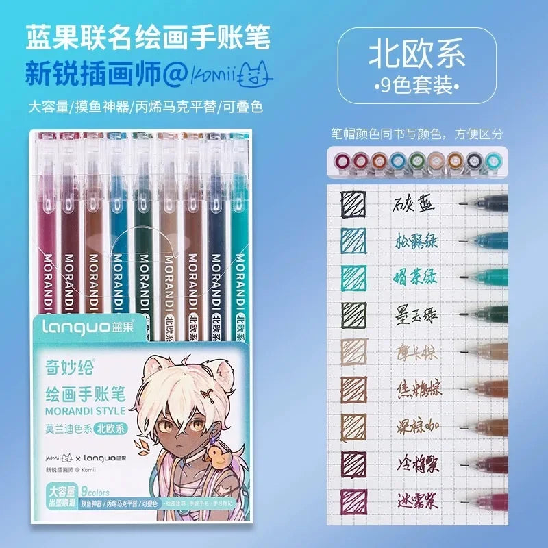 Languo 198/6 PCS Morandi Gel Pen Student Diary Scrapbook Painting DIY Gel Pen Set Coloring Book Drawing Pen School Supplies