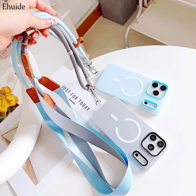 Universal Lanyard Case For iPhone 17 Pro Max 14 12 11 13 15 16 Plus Magnetic Shockproof Candy Crossbody Neck Cord Strap Cover