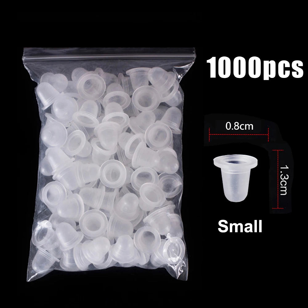 100/500/1000pcs Disposable Tattoo Ink Cup Small Large Size Silicone Permanent Tattoo Makeup Eyebrow Pigment Container Cap Supply